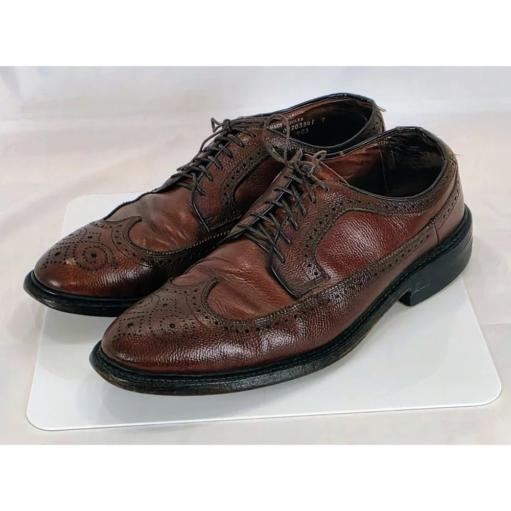 Vintage Men's Brown Leather Wingtip Oxford Dress Shoes Goodyear Welt Size 10.5 D